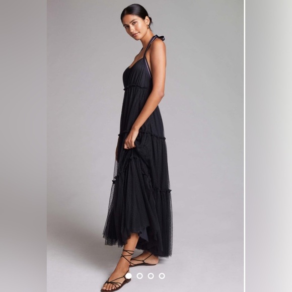 Maeve Anthropologie black tulle dress with white red and navy halter size 8 - Picture 3 of 14